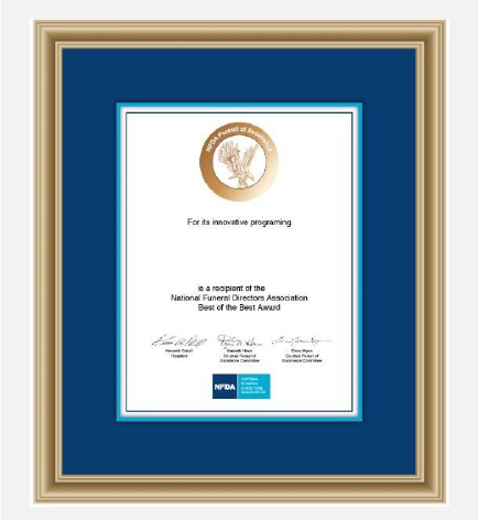 [BLD02012] NFDA Framed Certificate Hall of Excellence (Gold)